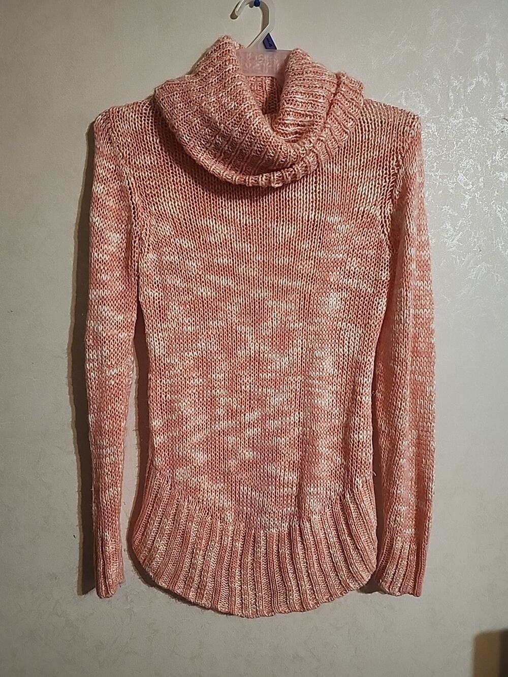 No Boundaries Knit Tunic Sweater Pink White Marble Juniors XL (15-17) Cowl Neck